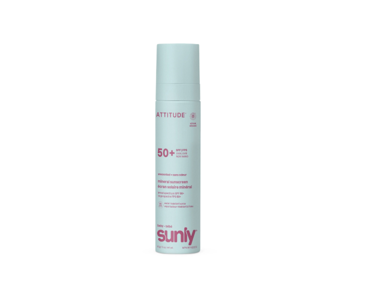 Attitude Sunly Baby Mineral Sunscreen, SPF 50+, Unscented, 3 oz/85 g