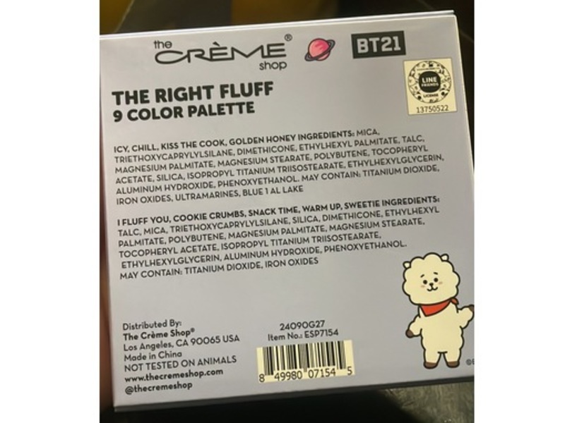 The Creme Shop 9 Color Eye Shadow Palette, BT21 The Right Fluff, 0.52 oz/14.8 g