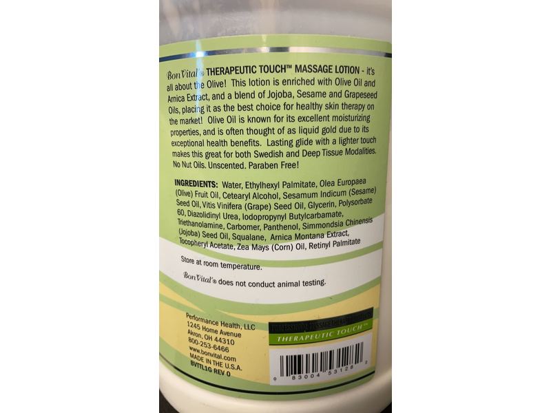 Bon Vital Therapeutic Touch Massage Lotion, Olive Oil, 3.78 L