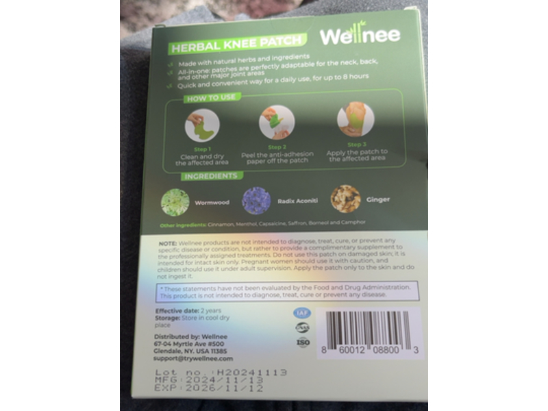 Wellnee Herbal Knee Patch, 10 Count