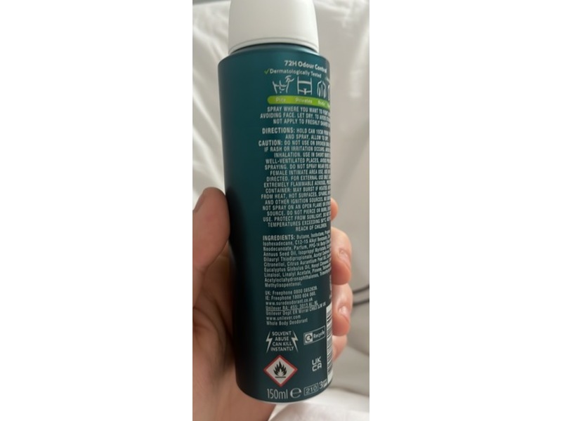 Sure Whole Body Deodorant, Active Fresh, 150 mL