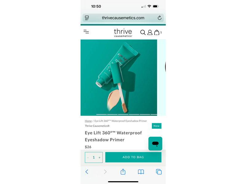 Thrive Causemetics Eye Lift 360 Waterproof Eyeshadow Primer, Translucent, 0.27 fl oz/8 mL