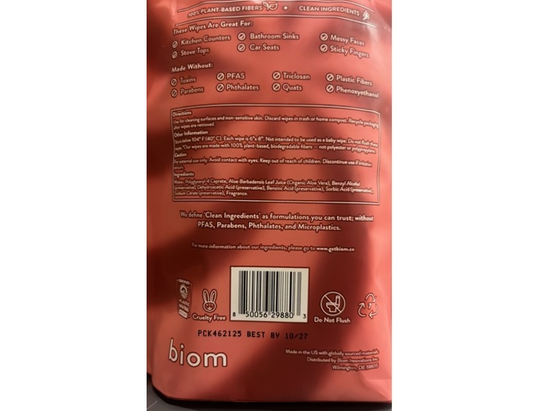 Biom All-Purpose Wipes, Pepper Mint, 60 Count