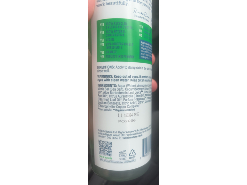 Faith In Nature Rejuvenating Body Wash, Aloe Vera, 13.5 fl oz/400 mL