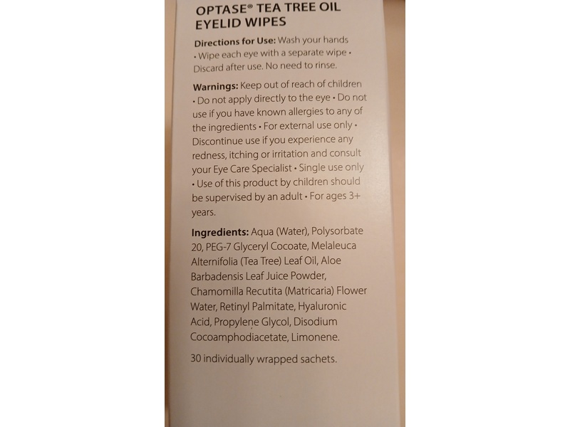 Optase Tea Tree Oil Eyelid Wipes, 30 Count