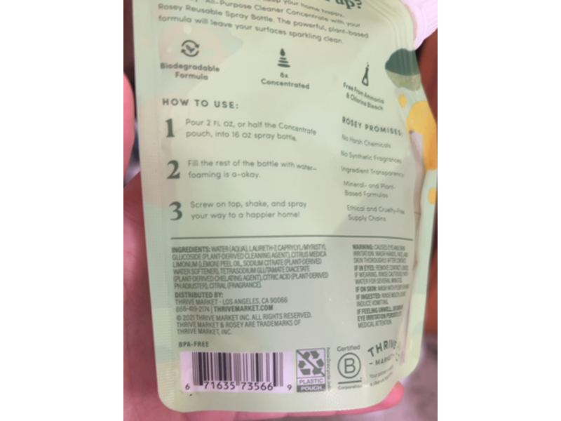 Rosey Cleaning Concentrate All - Purpose Cleaner, Fresh Lemon, 4 fl oz/118 mL, Pack Of 2