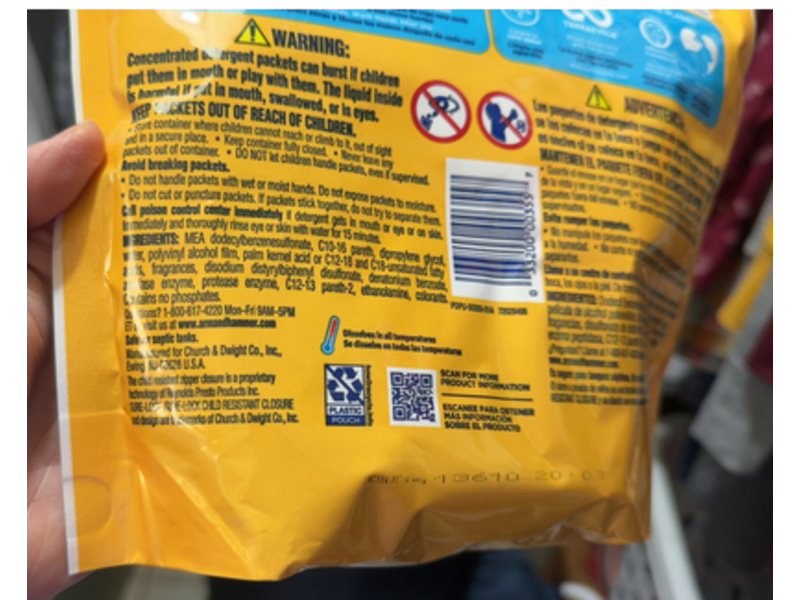 Arm & Hammer Deep Clean Stain Formula Laundry Detergent Power Paks, Sparkling Clean, 880 g, 44 Paks