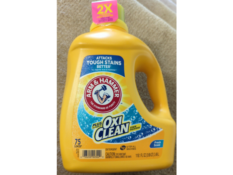 Arm & Hammer Plus OxiClean Liquid Laundry Detergent, Fresh Scent, 75 Loads, 118.1 fl oz/3.48 L