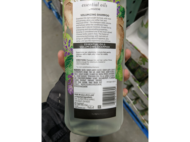 Pantene Essential Oils Volumizing Shampoo, Mint & Ginseng, 38.2 fl oz/1.13 L