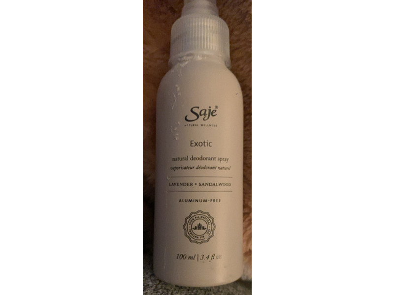 Saje Exotic Natural Deodorant Spray, Lavender, Sandalwood, 3.4 fl oz/100 mL