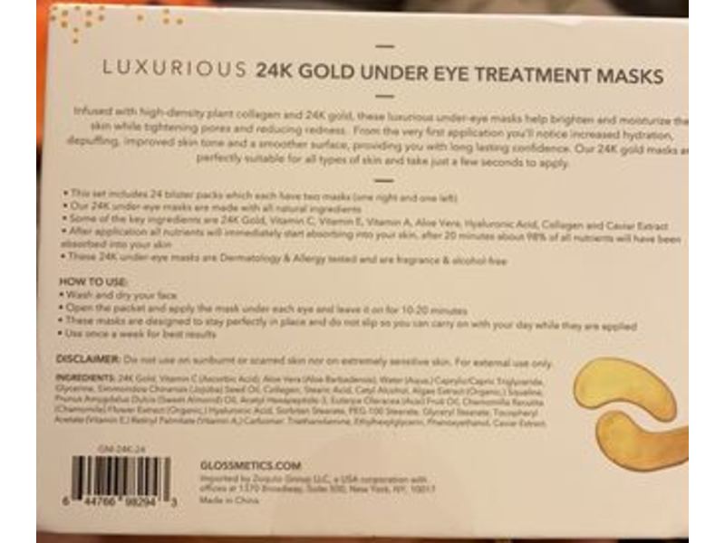 Glossmetics Luxurious 24K Gold Under Eye Treatment Masks, 24 Count