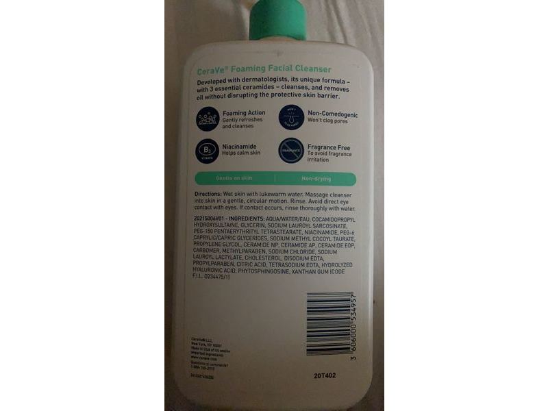 CeraVe Foaming Facial Cleanser, Normal to Oily Skin, 19 fl oz/562 mL