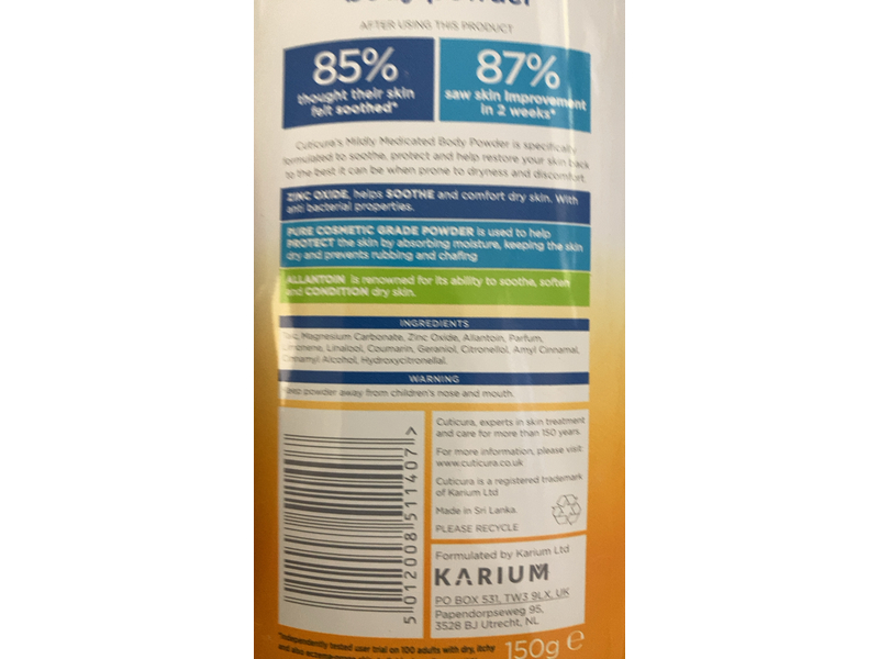 Cuticura Mildly Medicated Body Powder, Allantoin, 150 g
