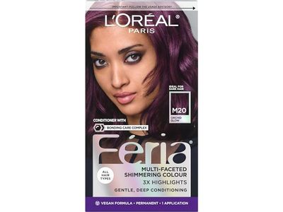 L'Oreal Paris Feria Shimmering Permanent Hair Color, M20 Orchid Glow, 1 Application