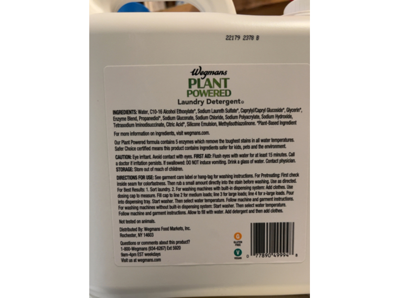 Wegmans Plant Powered Laundry Detergent, Free & Clear, 132 Loads, 200 fl oz/6.25 L