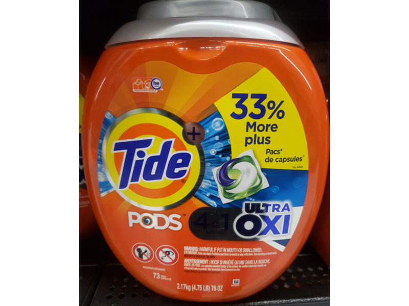 Tide Pods Ultra Oxi Liquid Laundry Detergent, 73 Count, 76 oz/4.75 lb