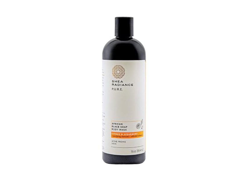 Shea Radiance Pure African Black Soap Body Wash, Citrus & Spearmint, 16 oz/454 mL