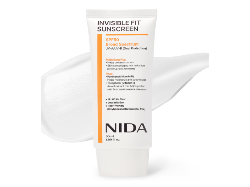 Nida Invisible Fit Sunscreen, SPF 50, 1.69 fl oz/50 mL