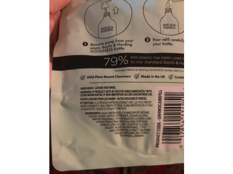 Baylis & Harding Natural Hand Soap Refill, Goodness Oud, Cedar & Amber, 33.8 fl oz/1 L