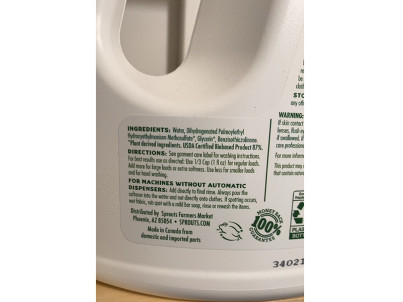 Sprouts Farmers Market Fabric Softener, Free + Clear, 50 Loads, 50 fl oz/1.47 L
