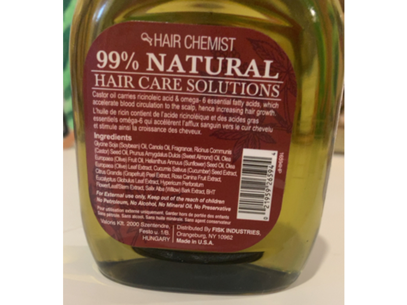 Hair Chemist Natural Castor Hair Oil, 7.78 fl oz/230 mL