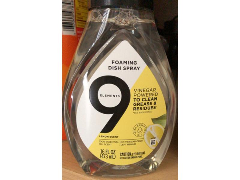 9 Elements Foaming Dish Spray, Lemon Scent, 16 fl oz/473 mL, Pack Of 4