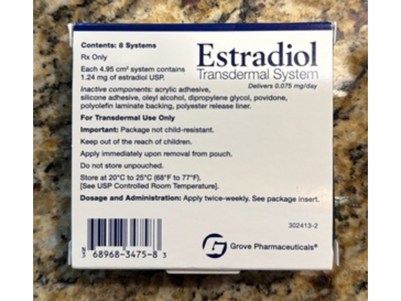 Estradiol Transdermal System 0.075 mg/day, 8 Count, Grove Pharmaceuticals (Rx)