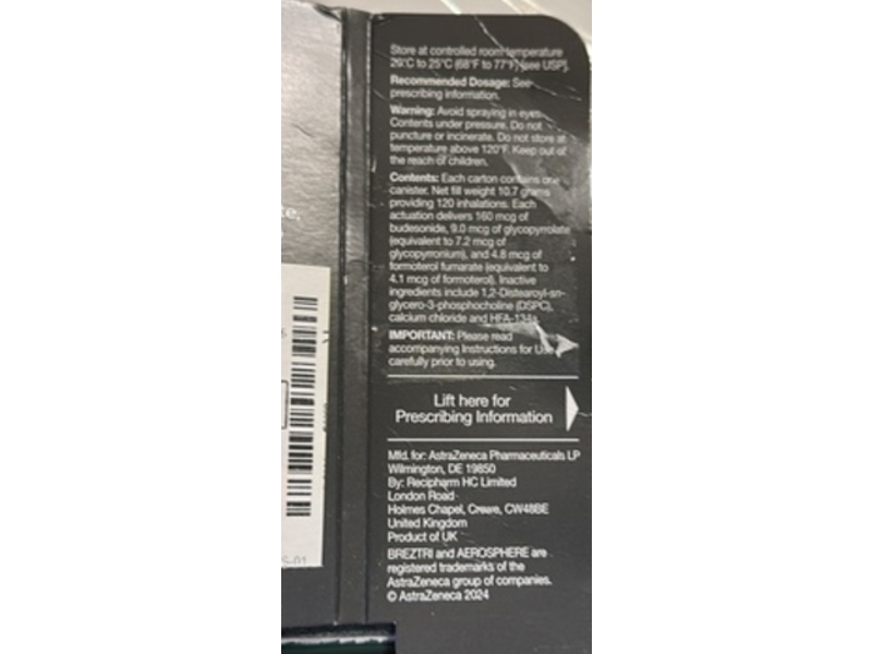 Breztri Aerosphere (budesonide, glycopyrrolate and formoterol fumarate) Inhalation Aerosol, 120 Inhalations, AstraZeneca (RX)