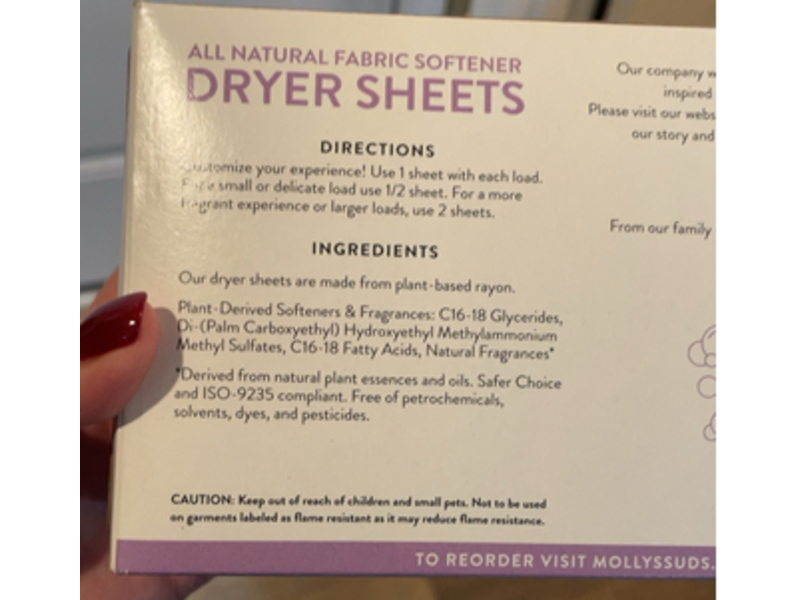 Molly's Suds All Natural Fabric Softener Dryer Sheets, Lavender, 120 Counts
