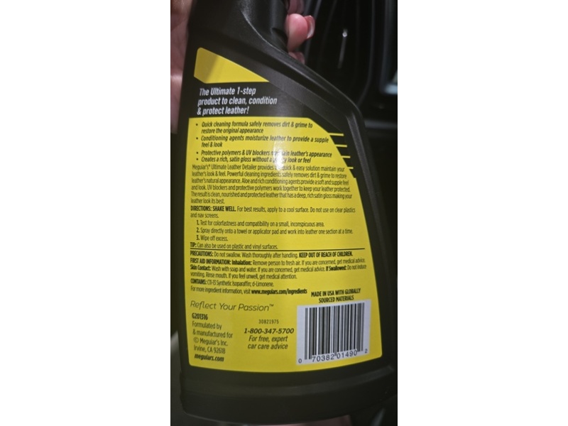 Meguiar's Ultimate Leather Detailer Cleaning Spray, 16 fl oz/473 mL