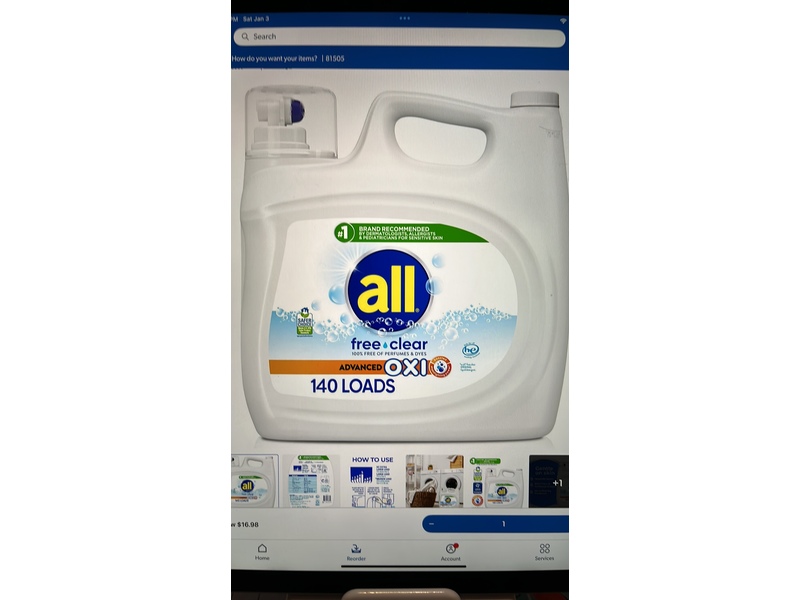 All Advanced OXI Laundry Detergent, Free Clear, 140 Loads