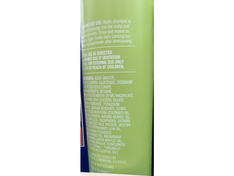 Trader Joe's Lemongrass Moisturizing Shampoo, 15.2 fl oz/450 mL