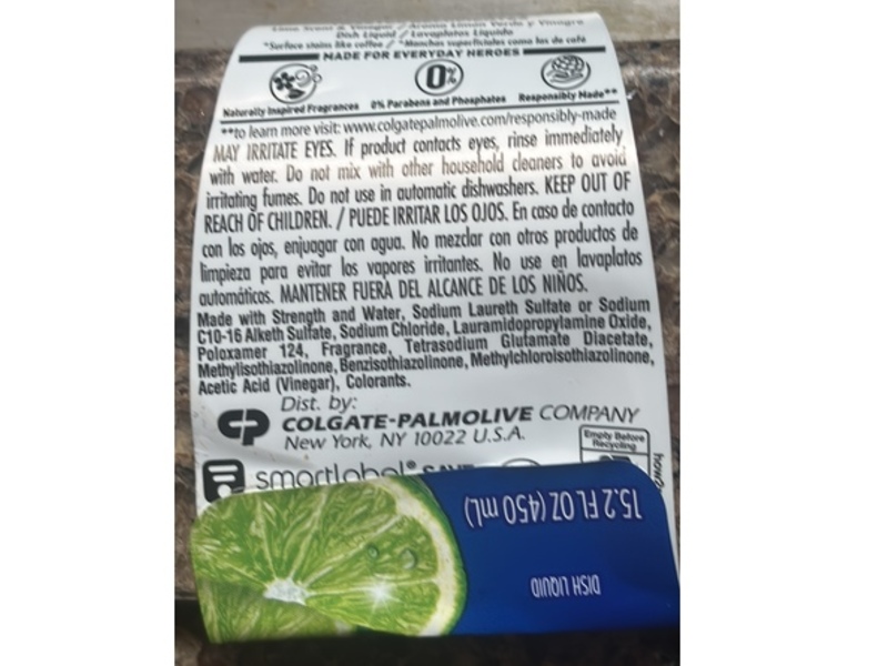 Ajax Sparkling Clean Dishes, Vinegar + Lime, 15.2 fl oz/450 mL