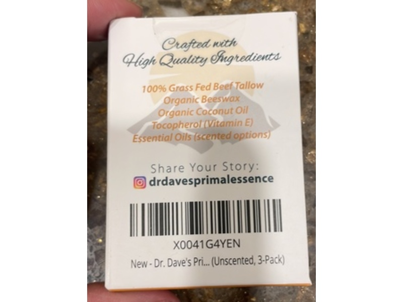 Dr. Dave's Primal Essence Tallow Lip Balm, Unscented, Pack Of 3