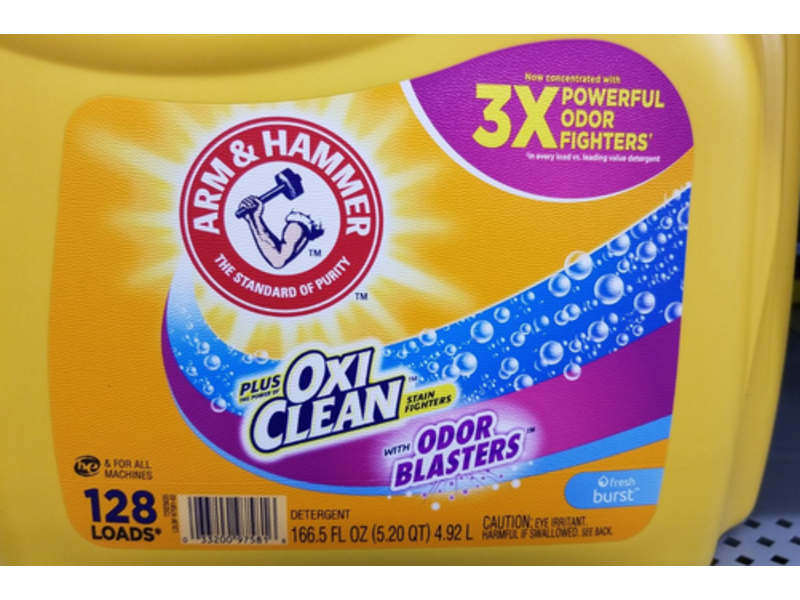 Arm & Hammer Plus OxiClean with Odor Blasters Liquid Laundry Detergent, Fresh Burst, 128 Loads, 166.5 fl oz/4.92 L