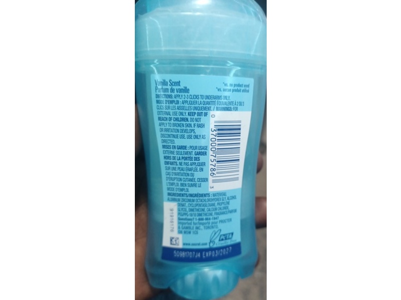 Secret Antiperspirant/Deodorant Clear Gel, Vanilla Scent, 73 g