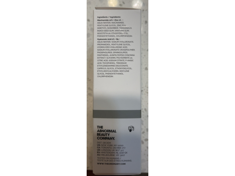 The Ordinary The Skin Support Set, Niacinamide 1% + Zinc 1% & Hyaluronic Acid 2% + B5, 1 fl oz/30 mL