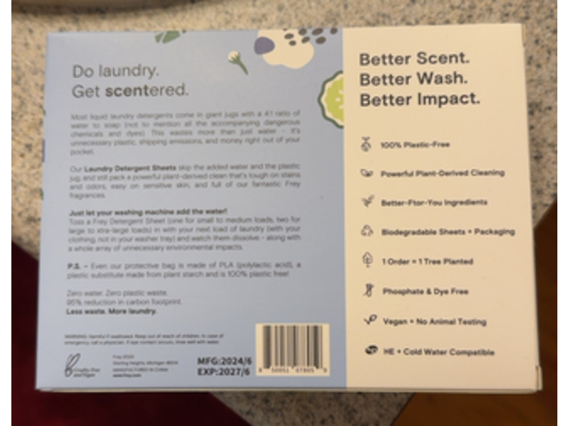 Frey Laundry Detergent Sheets, Bergamot Beach, 30 Sheets, Pack Of 2