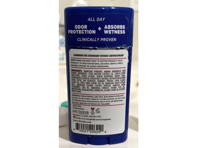 Dr. Teal's Aluminum-Free Deodorant, Magnesium + Elderberry & Vitamin D, 2.65 oz/75 g