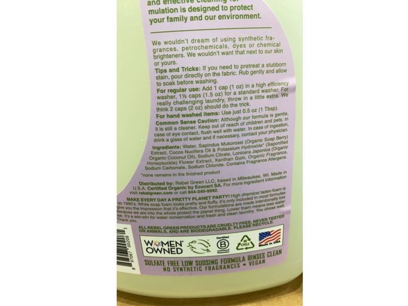Rebel Green Organic Fresh Laundry Detergent, Lavender & Grapefruit, 200 Loads, 200 fl oz/5914 mL
