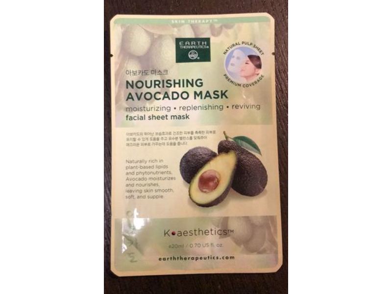 Earth Therapeutics Nourishing Facial Sheet Mask, Avocado, 0.7 fl oz/20 mL