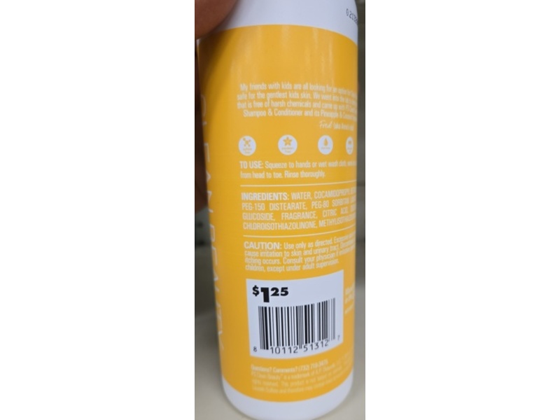 PS Clean Beauty 3-In-1 Kids Body Wash, Shampoo & Conditioner, Pineapple & Coconut, 14 fl oz/424 mL