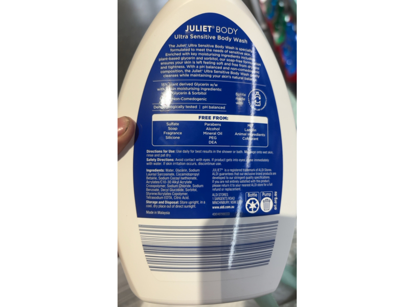 Juliet Ultra Sensitive Body Wash, 15% Glycerin, 1 L