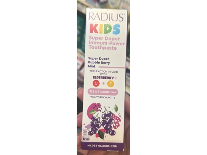 Radius Kids Super Duper Immunity Power Toothpaste, Super Duper Bubble Berry Mint, 2.5 oz/71 g