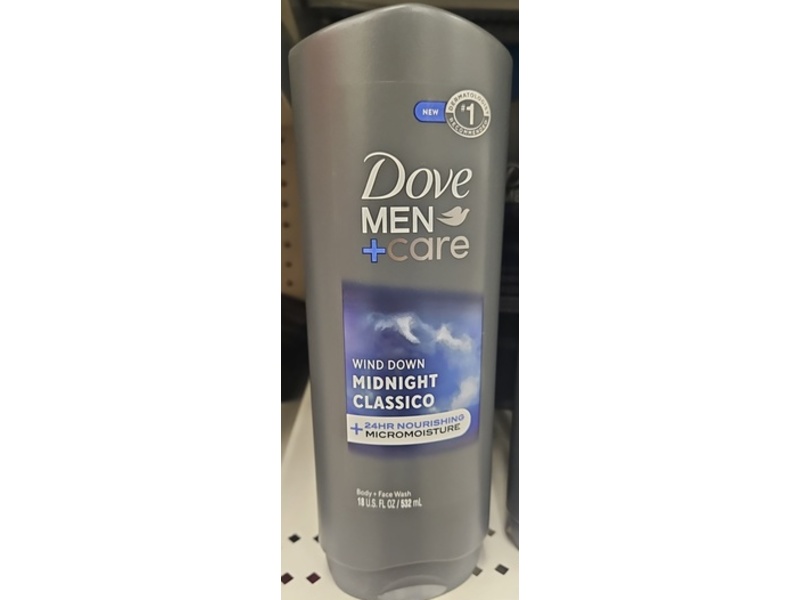 Dove Men+Care Body+Face Wash, Midnight Classico, 18 fl oz/532 mL, Pack Of 4