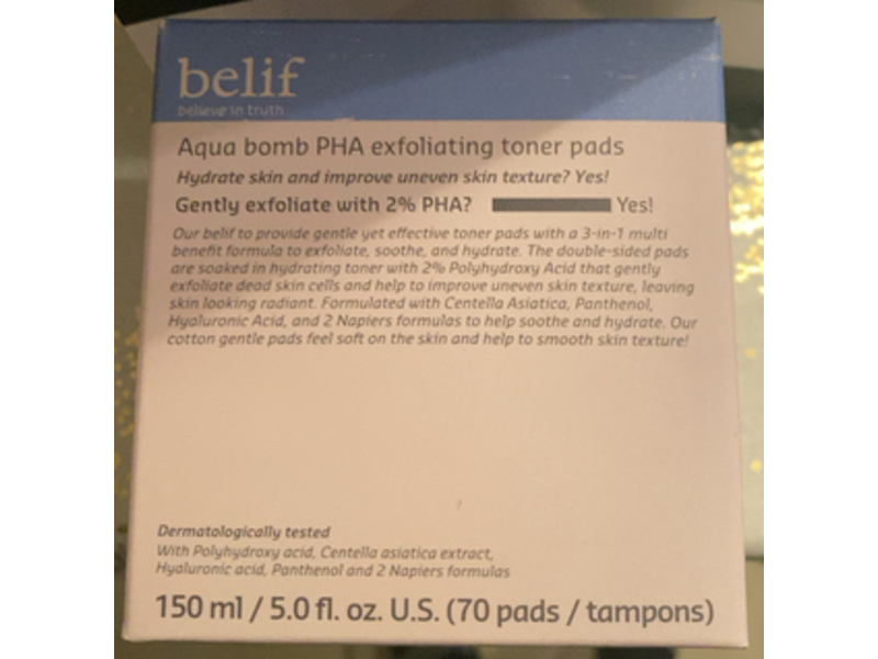 Belif Aqua Bomb PHA Exfoliating Toner Pads, 5.0 fl oz/150 mL