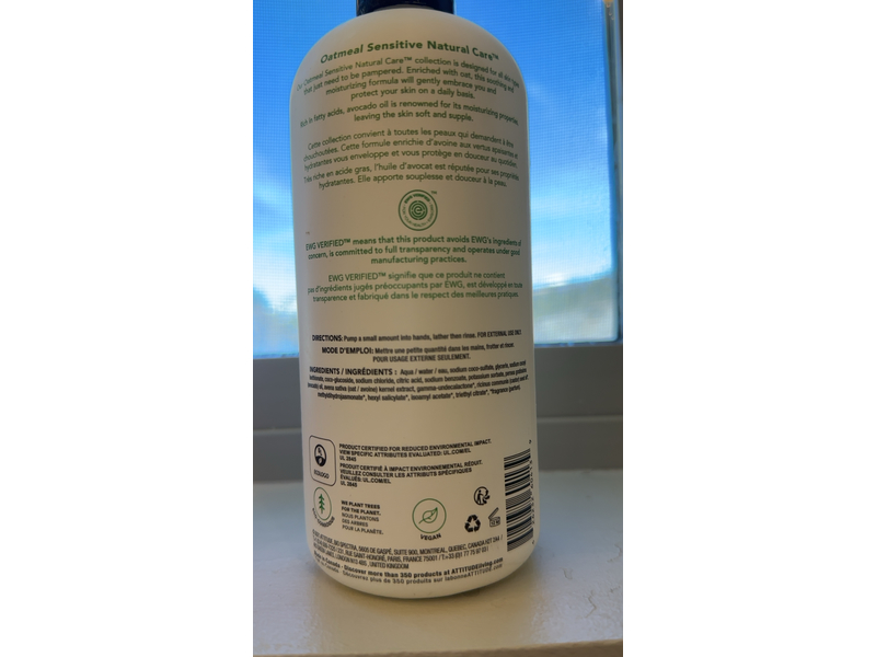 ATTITUDE Liquid Hand Soap for Sensitive Skin, Avocado Oil, 16 Fl Oz