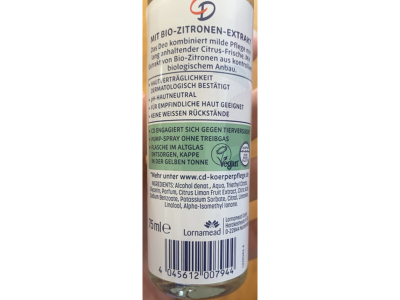 Cd Deodorant Spray, Citrus, 75 mL