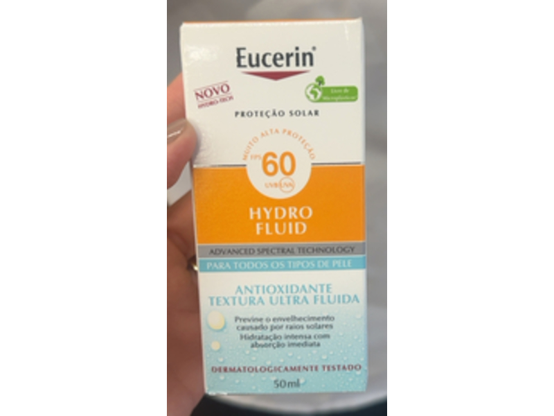 Eucerin Protetor Solar Facial Cream, Hydro Fluid, SPF 60, 50 mL
