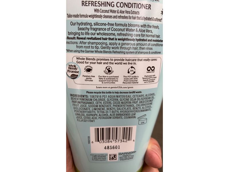Garnier Whole Blends Conditioner, Coconut Water & Aloe Vera Extract, 12.5 fl oz / 370 mL